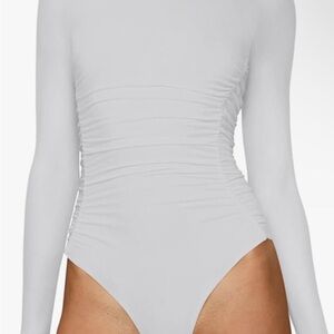 Long Sleeve Double Lines Slim fit Bodysuit White Size L